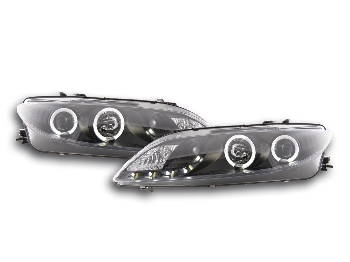 Scheinwerfer Set Daylight LED TFL-Optik Mazda 6 02-07 schwarz Scheinwerfer Set Daylight LED TFL-Optik Mazda 6 02-07 schwarz